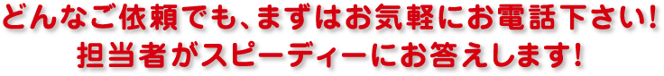 どんなご依頼でも、まずはお気軽にお電話下さい！担当者がスピーディーにお答えします！